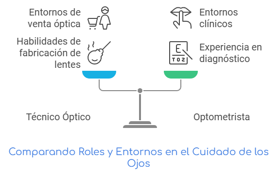 Comparación roles y entornos de ópticos y optmetristas